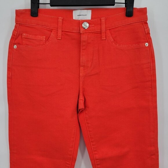 Current/Elliott Kick Flare-Leg Crop Jeans Mid-Rise Raw Hem Fiery Red 27 Womens - Picture 6 of 16